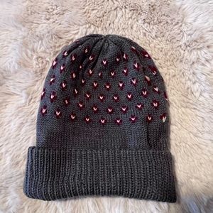 Vintage 1960s fashion accents beanie grey and red